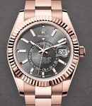Sky Dweller 42mm in Rose Gold with Fluted Bezel on Oyster Bracelet with Rhodium Stick  Dial