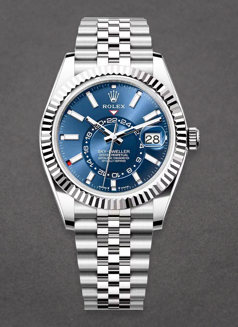 Pre-Owned Rolex Sky Dweller 42mm in Steel and White Gold Fluted Bezel