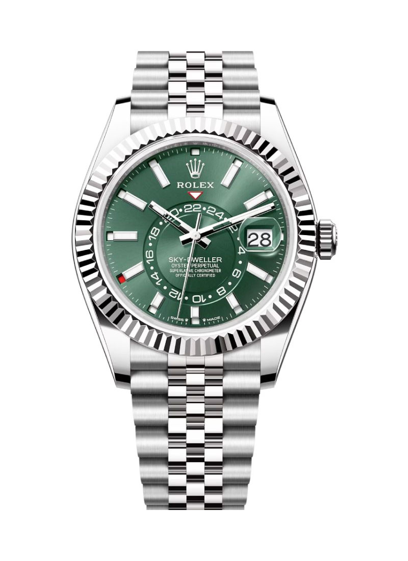 Pre-Owned Rolex Sky Dweller 42mm in Steel and White Gold Fluted Bezel