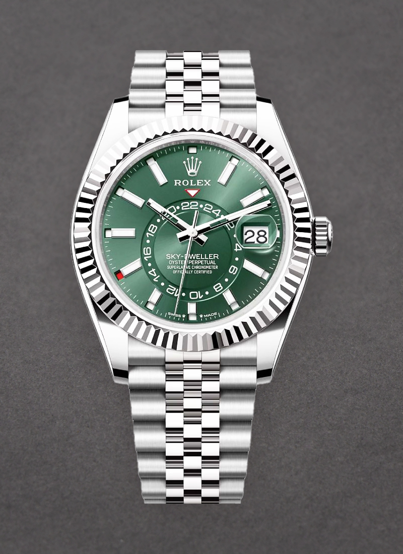 Pre-Owned Rolex Sky Dweller 42mm in Steel and White Gold Fluted Bezel
