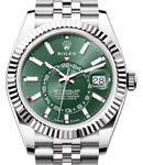 Sky Dweller 42mm in Steel and White Gold Fluted Bezel on Jubilee Bracelet with Green Stick Dial