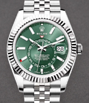 Sky Dweller 42mm in Steel and White Gold Fluted Bezel on Jubilee Bracelet with Green Stick Dial