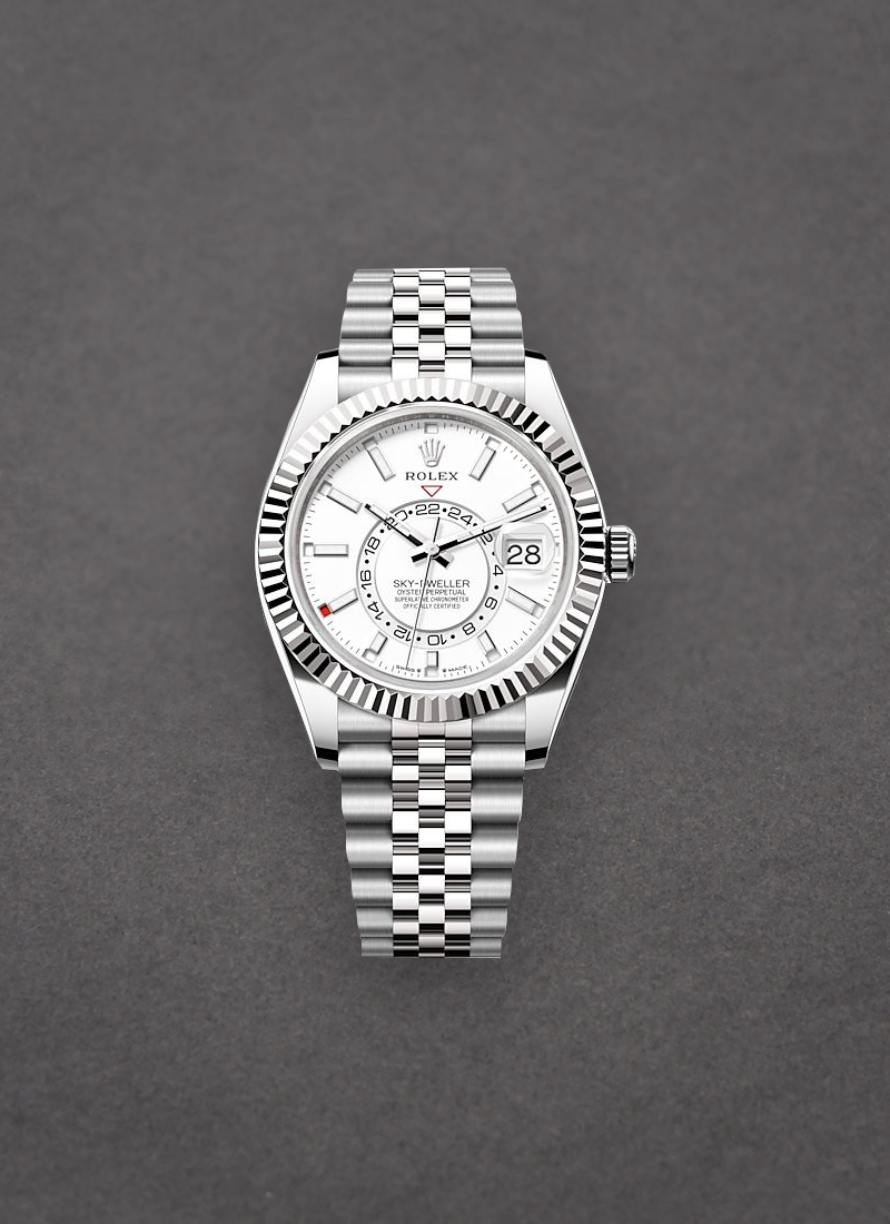 Pre-Owned Rolex Sky Dweller 42mm in Steel and White Gold Fluted Bezel