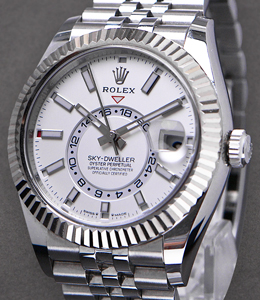 Sky Dweller 42mm in Steel and White Gold Fluted Bezel on Jubilee Bracelet with White Stick Dial