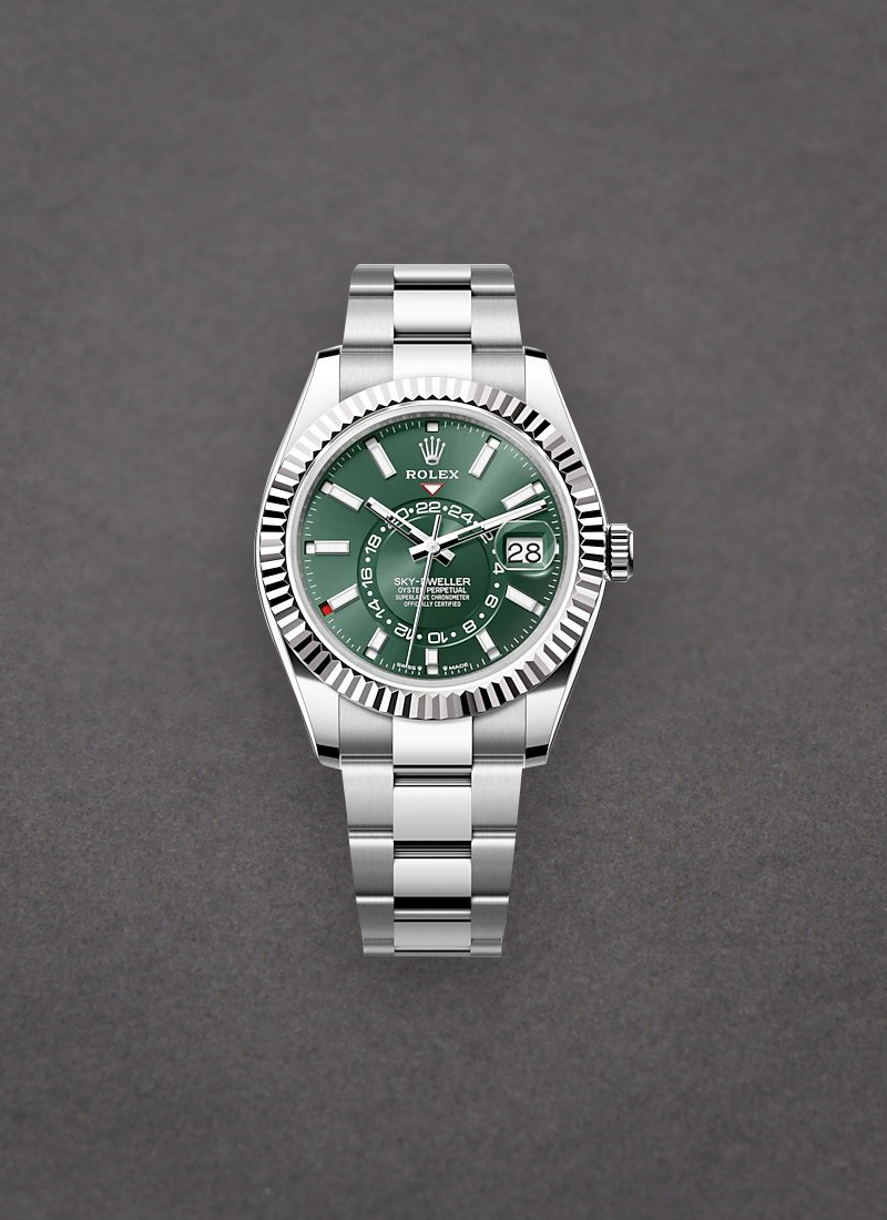 Pre-Owned Rolex Sky Dweller 42mm in Steel and White Gold Fluted Bezel