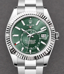 Sky Dweller 42mm in Steel and White Gold Fluted Bezel on Steel Oyster Bracelet with Green Stick Dial