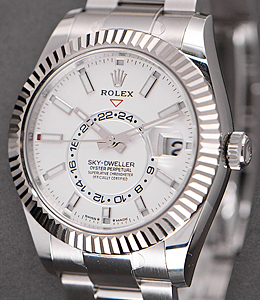 Sky Dweller 42mm in Steel and White Gold Fluted Bezel   on Steel Oyster Bracelet with White Stick Dial
