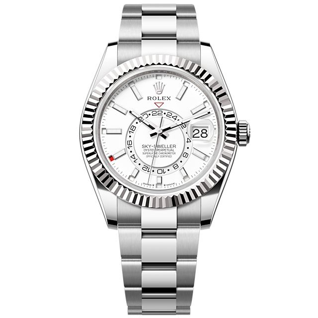 Sky Dweller 42mm in Steel and White Gold Fluted Bezel on Steel Oyster Bracelet with White Stick Dial