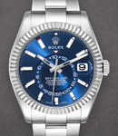 Sky Dweller 42mm in Steel and White Gold Fluted Bezel on Steel Oyster Bracelet with Blue Stick Dial