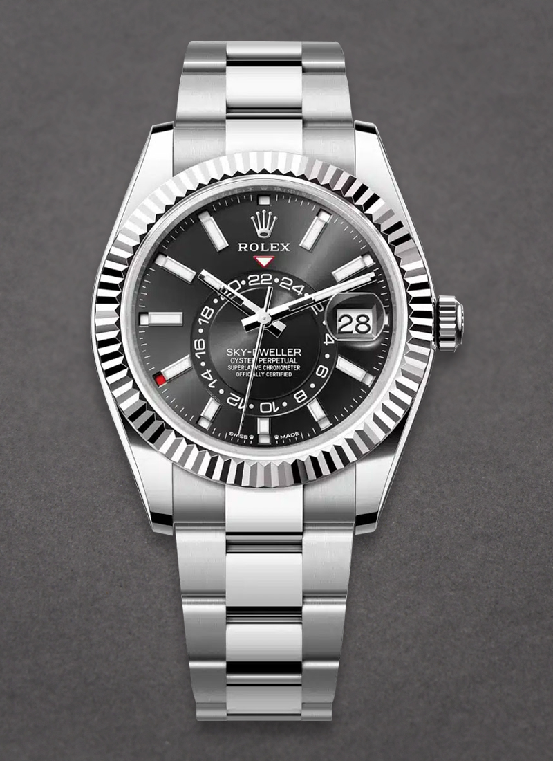 Pre-Owned Rolex Sky Dweller 42mm in Steel and White Gold Fluted Bezel