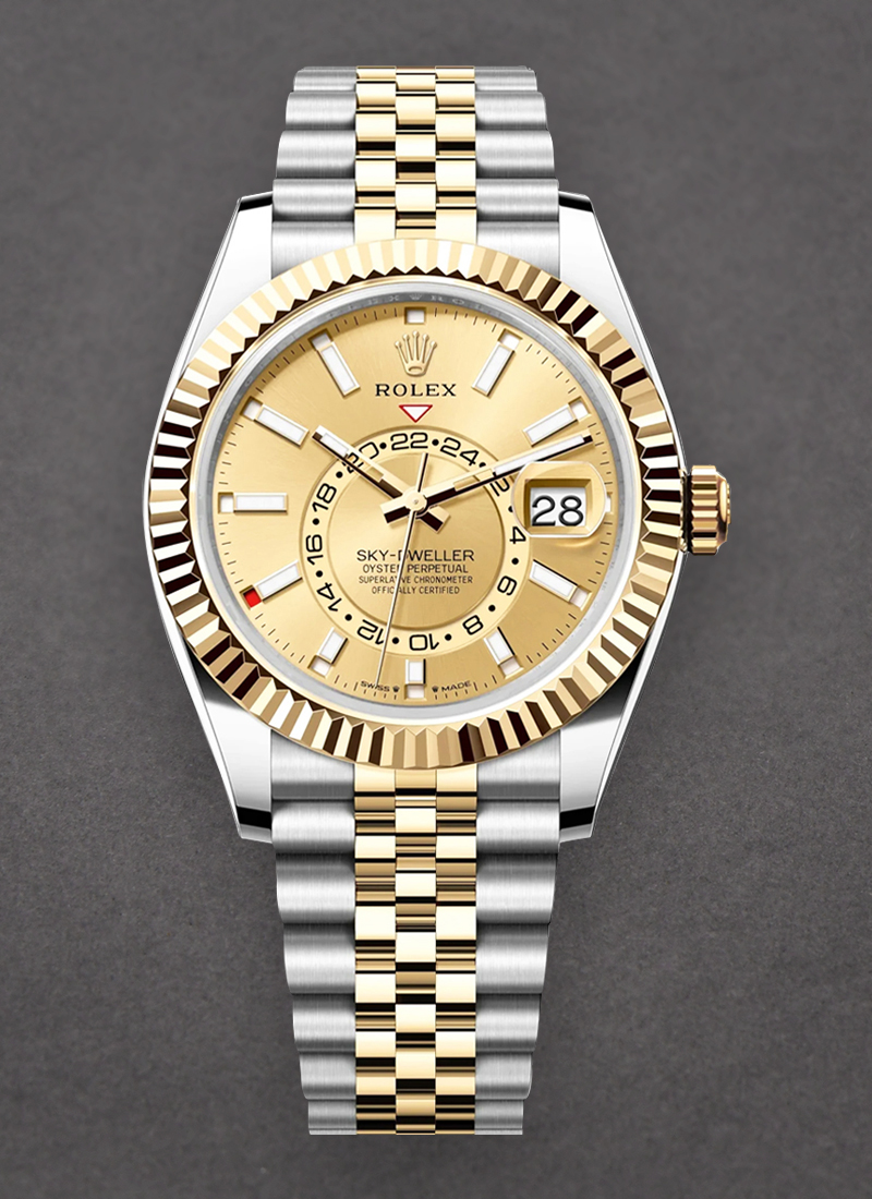 Pre-Owned Rolex Sky Dweller 42mm in Steel with Yellow Gold Fluted Bezel