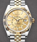 Sky Dweller 42mm in Steel with Yellow Gold Fluted Bezel on Jubilee Bracelet with Champagne Index Dial