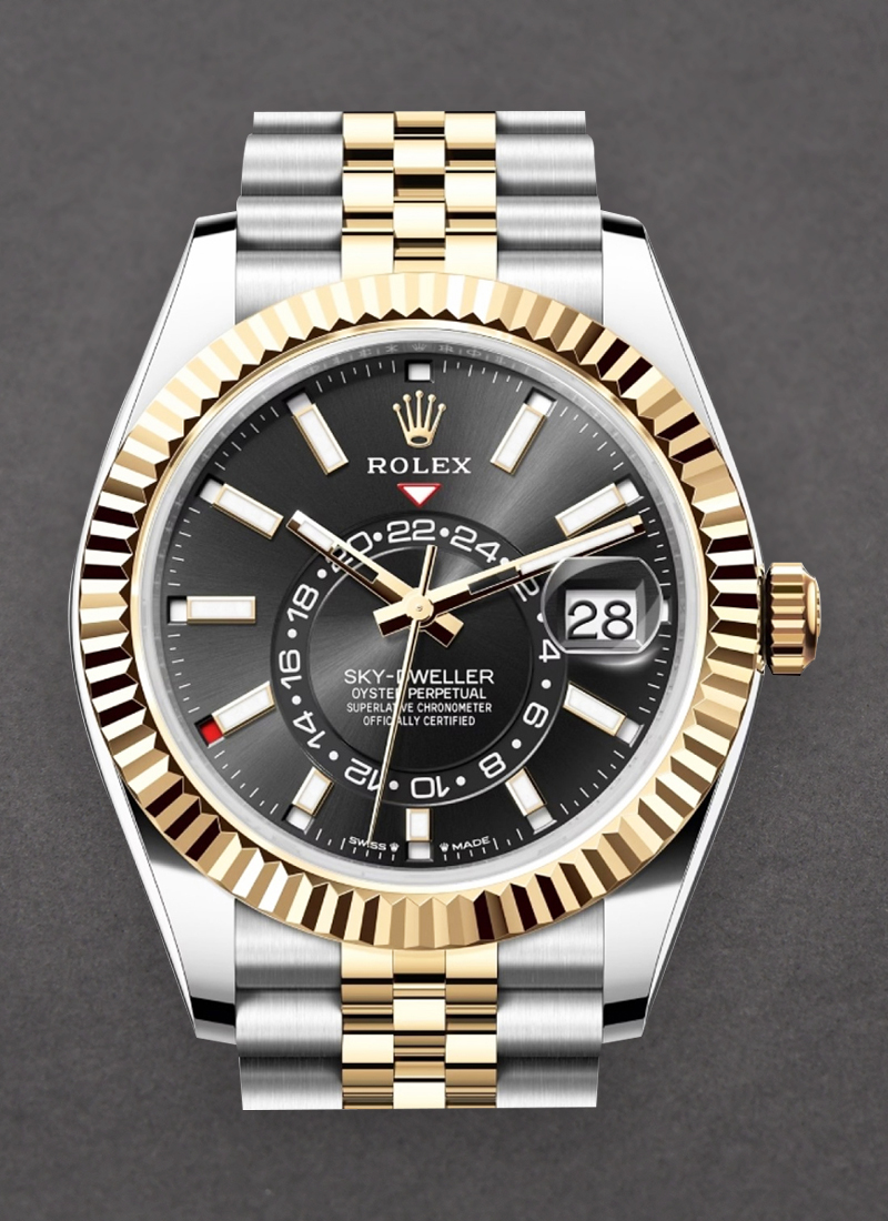 Pre-Owned Rolex Sky Dweller 42mm in Steel with Yellow Gold Fluted Bezel