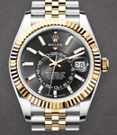 Sky Dweller 42mm in Steel with Yellow Gold Fluted Bezel on Jubilee Bracelet with Black Index Dial