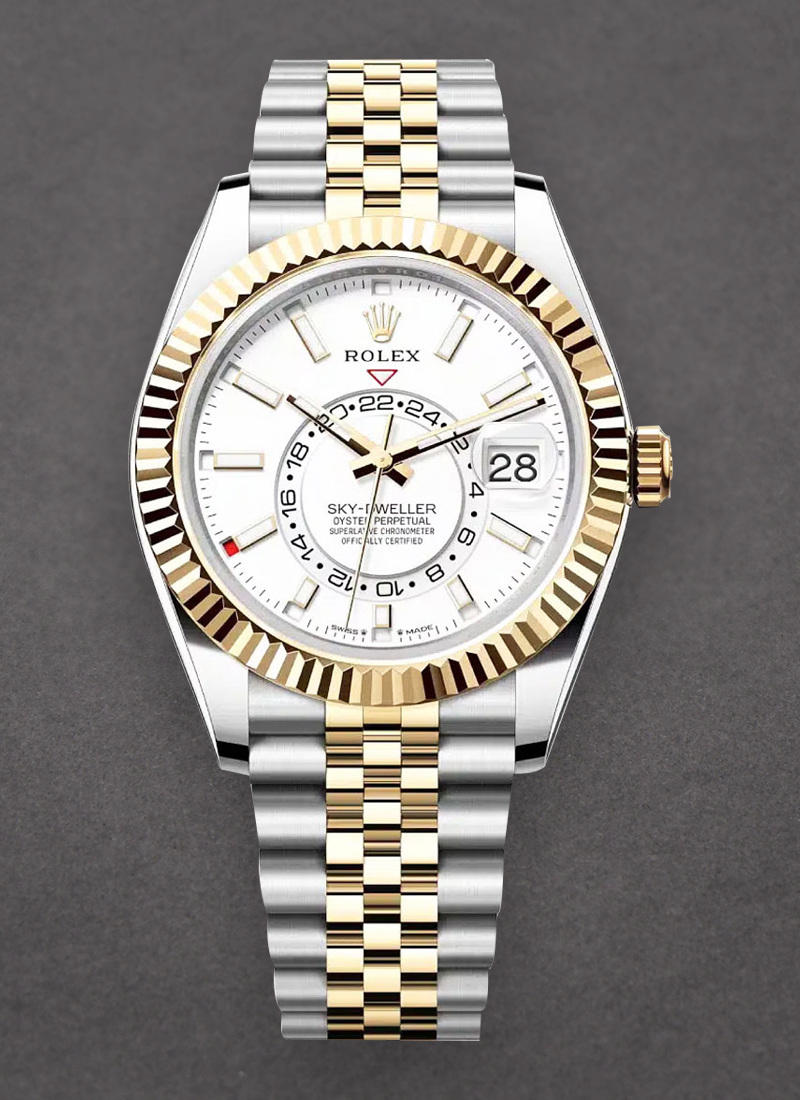 Pre-Owned Rolex Sky Dweller 42mm in Steel with Yellow Gold Fluted Bezel