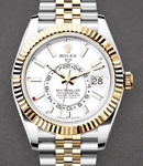 Sky Dweller 42mm in Steel with Yellow Gold Fluted Bezel on Jubilee Bracelet with White Index Dial