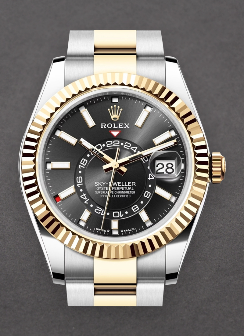 Pre-Owned Rolex Sky Dweller 42mm in Steel with Yellow Gold Fluted Bezel