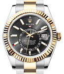 Sky Dweller 42mm in Steel with Yellow Gold Fluted Bezel on Oyster Bracelet with Black Dial