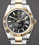 Sky Dweller 42mm in Steel with Yellow Gold Fluted Bezel on Oyster Bracelet with Black Dial