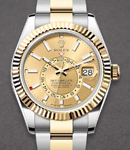 Sky Dweller 42mm in Steel with Yellow Gold Fluted Bezel on Oyster Bracelet with Champagne Dial