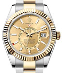 Sky Dweller 42mm in Steel with Yellow Gold Fluted Bezel on Oyster Bracelet with Champagne Dial