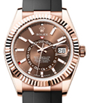 Sky Dweller 42mm in Rose Gold with Fluted Bezel on Strap with Brown Stick Dial