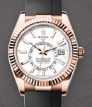 Sky Dweller 42mm in Rose Gold with Fluted Bezel on Strap with White Stick Dial