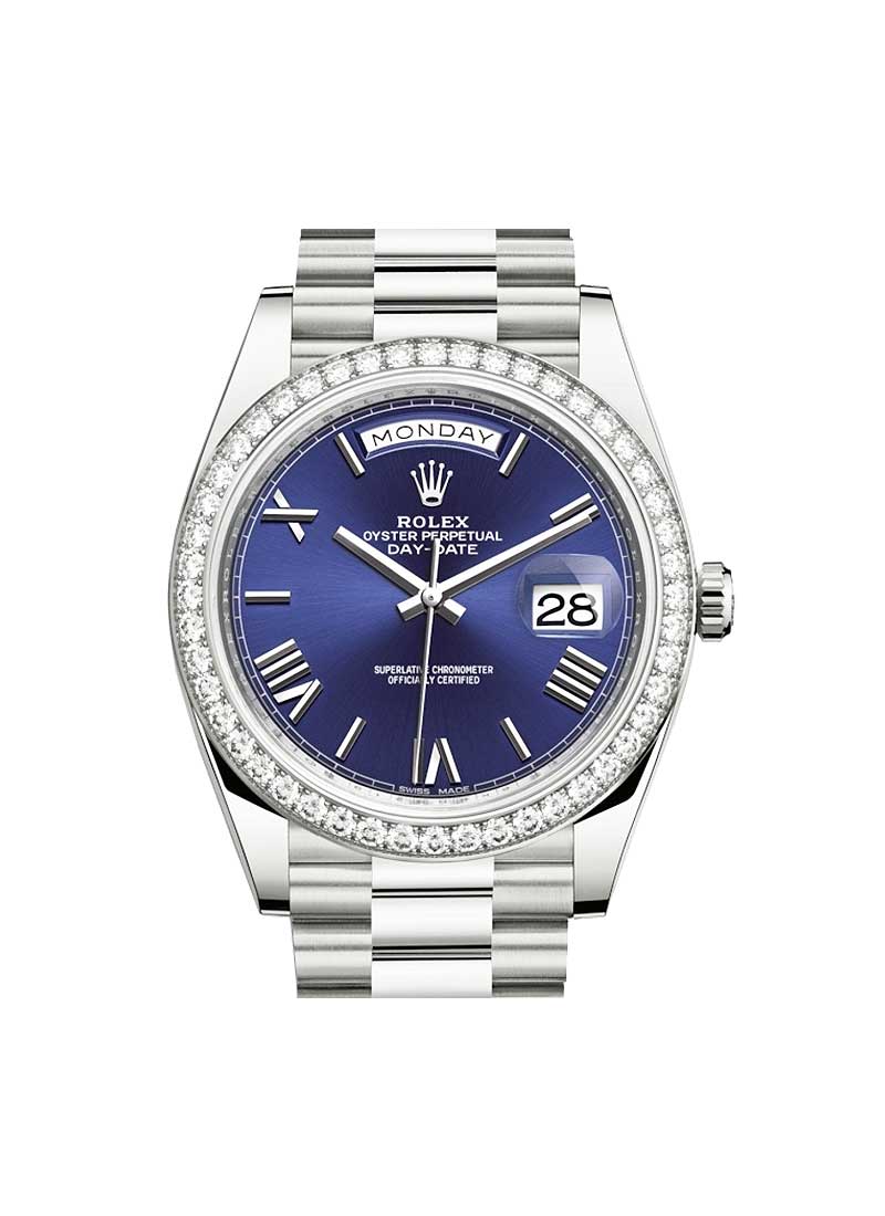 Pre-Owned Rolex Day Date 40mm in White Gold with Diamond Bezel