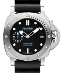PAM 2973 - Submersible Automatic 42mm in Steel on Black Rubber Strap with Black Dial
