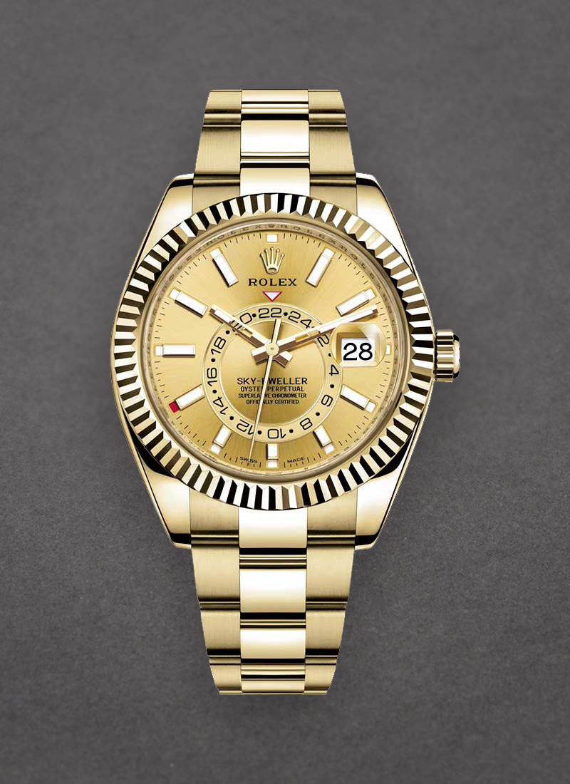 Pre-Owned Rolex Sky Dweller in Yellow Gold with Fluted Bezel