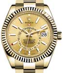 Sky Dweller in Yellow Gold with Fluted Bezel on Oyster Bracelet with Champagne Stick Dial