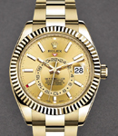 Sky Dweller in Yellow Gold with Fluted Bezel on Oyster Bracelet with Champagne Stick Dial