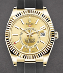 Sky Dweller in Yellow Gold with Fluted Bezel on Rubber Strap with Champagne Stick Dial