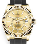 Sky Dweller in Yellow Gold with Fluted Bezel on Rubber Strap with Champagne Stick Dial