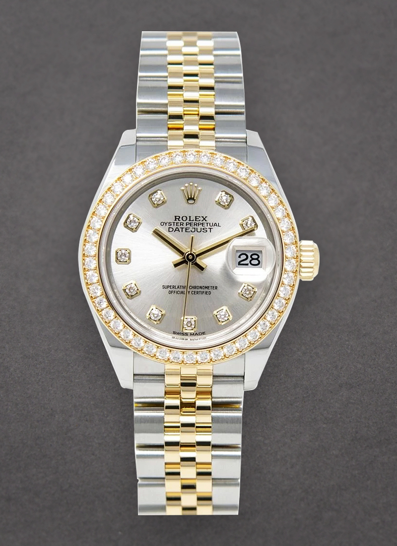 Pre-Owned Rolex Ladies 28mm Datejust in Steel with Yellow Gold Diamond Bezel