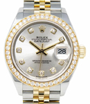 Ladies 28mm Datejust in Steel with Yellow Gold Diamond Bezel on Jubilee Bracelet with Silver Diamond Dial