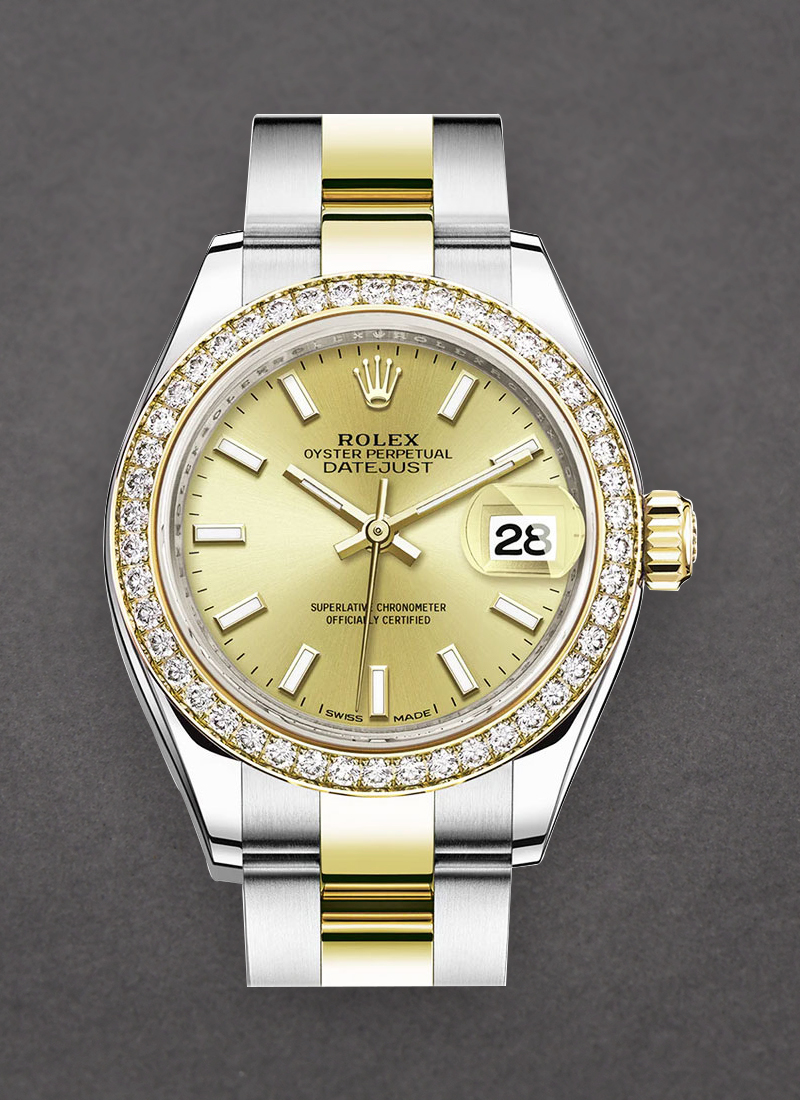 Pre-Owned Rolex Ladies 28mm Datejust in Steel with Yellow Gold Diamond Bezel