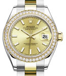 Ladies 28mm Datejust in Steel with Yellow Gold Diamond Bezel on Jubilee Bracelet with Champagne Stick Dial