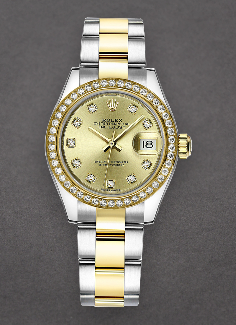 Pre-Owned Rolex Ladies 28mm Datejust in Steel with Yellow Gold Diamond Bezel