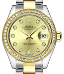 Ladies 28mm Datejust in Steel with Yellow Gold Diamond Bezel on Jubilee Bracelet with Champagne Diamond Dial