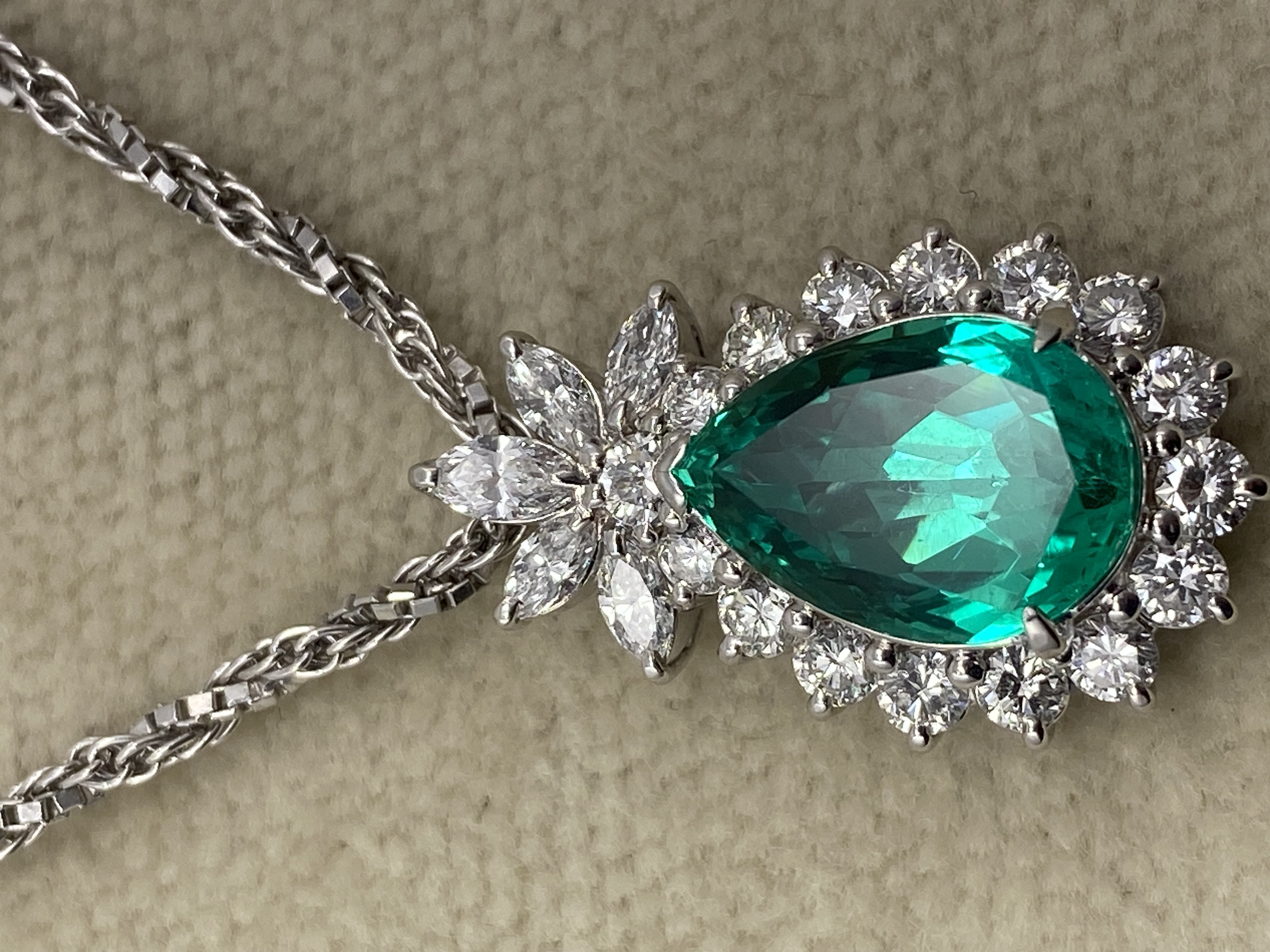 Jewelry  Exceptional Colombian Emerald Pear Shape Platinum Diamond Pendant