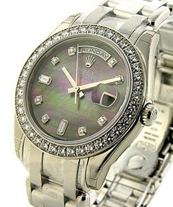 Masterpieces Men's Day- Date in Platinum with Diamond Bezel on Platinum Oyster Bracelet with Black Tahitian MOP Diamond Dial