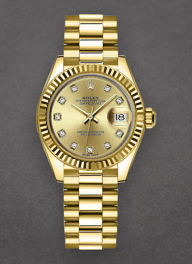 Pre-Owned Rolex Ladies President in Yellow Gold with Fluted Bezel