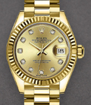 Ladies President in Yellow Gold with Fluted Bezel on Yellow Gold President Bracelet with Champagne Diamond Dial