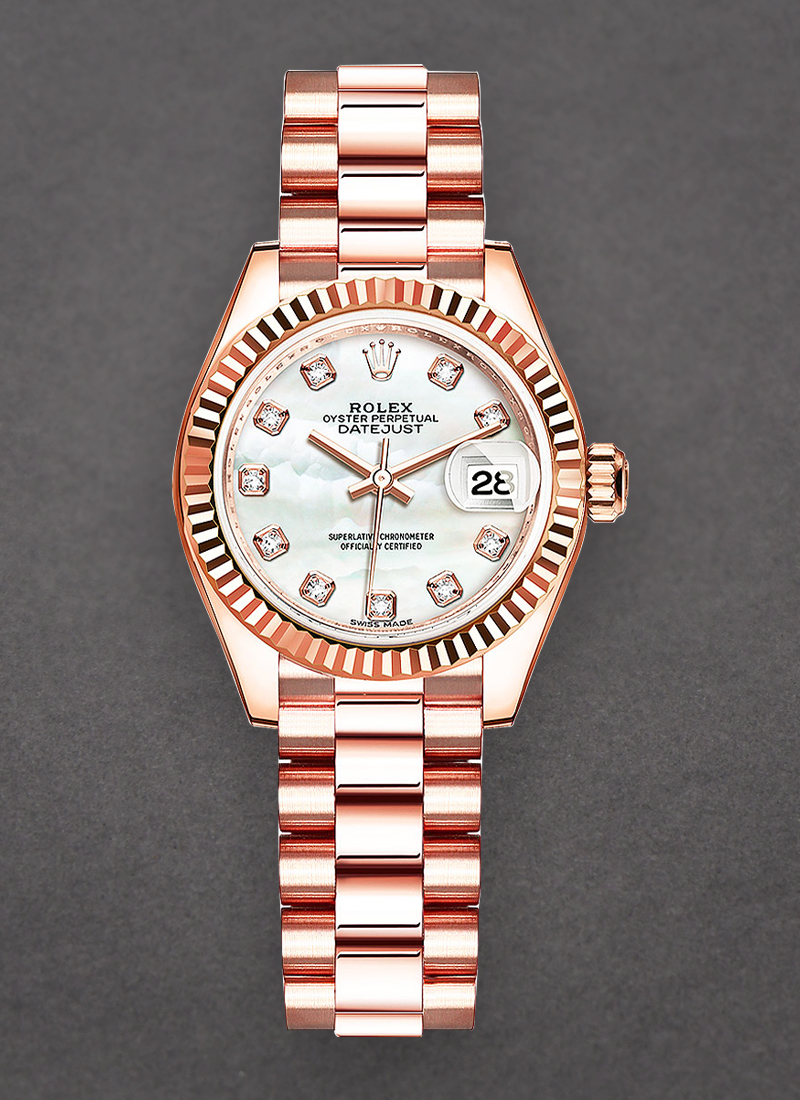 Pre-Owned Rolex President 28mm Ladies in Rose Gold with Fluted Bezel
