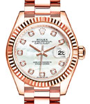 President 28mm Ladies in Rose Gold with Fluted Bezel on President Bracelet with MOP Diamond Dial