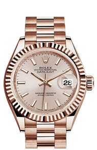 President 28mm Ladies in Rose Gold with Fluted Bezel on President Bracelet with Sundust Stick Dial