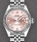 Ladies Datejust 28mm in Steel with Fluted Bezel on Jubilee Bracelet with Pink Diamond Dial