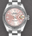 Ladies Datejust 28mm in Steel with White Gold Fluted Bezel on Oyster Bracelet with Pink Stick Dial