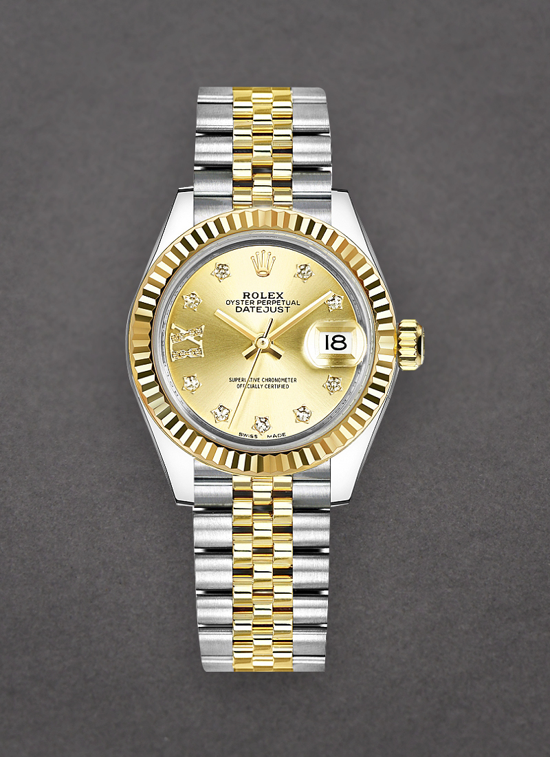 Pre-Owned Rolex Datejust Ladies 28mm in Steel with Yellow Gold Fluted Bezel